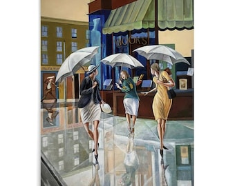 Ernie Barnes "Parting Ways" Canvas Print,African American Women in the City Art,Urban Rain Wall Decor | Fang Fine Canvas Studio