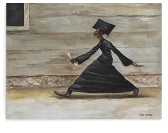 Ernie Barnes "The Graduate" Canvas Print,African American Graduation Art,Black Scholar Wall Decor