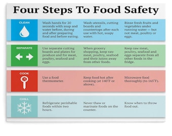 Four Steps To Food Safety Canvas Print, Kitchen Wall Art, Food Safety Guide Poster,Cooking Safety Chart,Home Cook&Restaurant Decor