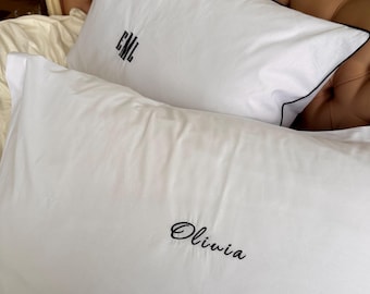 Personalisierter Monogramm Kissenbezug - Bestickter Baumwollkissenbezug mit Initialen