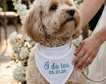 Bandana da matrimonio per cani con ricamo "I Do Too", bandana personalizzata per animali domestici per matrimoni.