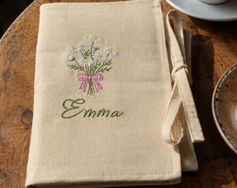 Funda para libros personalizada con nombre bordado, protector floral para libros, cubierta de tela personalizada, regalo para lectores.