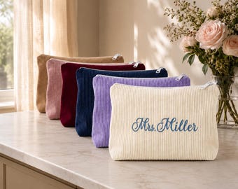 Neceser de maquillaje con monograma bordado, neceser de viaje personalizado, regalo para damas de honor.