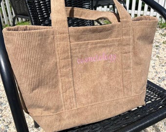 Bolso de mano de terciopelo personalizado, bolso de pana bordado, bolso shopper con nombre personalizado