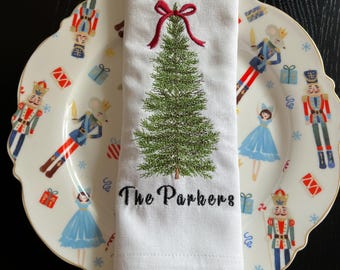 Servilletas de lino bordadas a medida con el nombre de la familia, servilletas de tela para la cena, regalo de Navidad personalizado