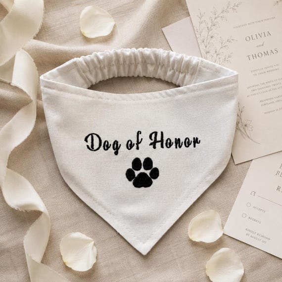 Personalized Wedding Dog Bandana, Embroidered Dog Photo Prop, Custom Pet Scarf