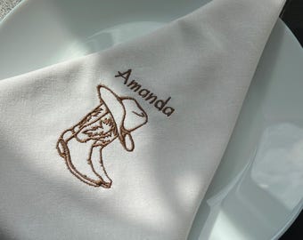 Juego de servilletas estilo western con nombre personalizado bordado, decoración de mesa texana
