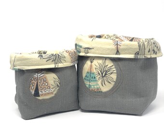 Fabric Storage Bin/Basket, Reversible - Southwest Style Print