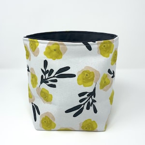 Reversible Fabric Storage Bucket -  Modern Yellow Floral Print
