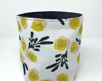 Reversible Fabric Storage Bucket -  Modern Yellow Floral Print
