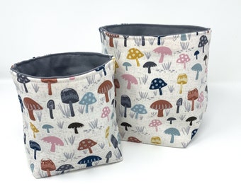 Reversible Fabric Storage Bucket -  Mushroom Print