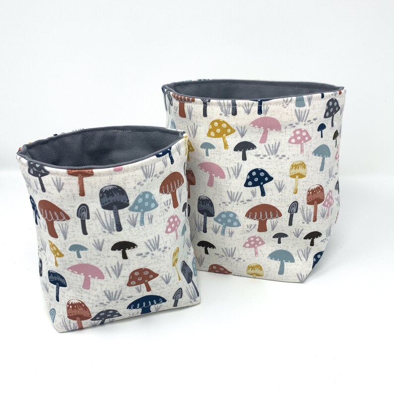 Reversible Fabric Storage Bucket Mushroom Print image 1