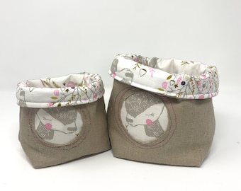 Fabric Storage Bin/Basket, Reversible - Winter Deer Print