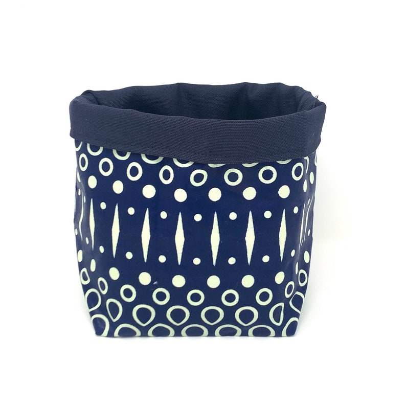 Reversible Fabric Storage Bucket Blue Geometric Print image 2