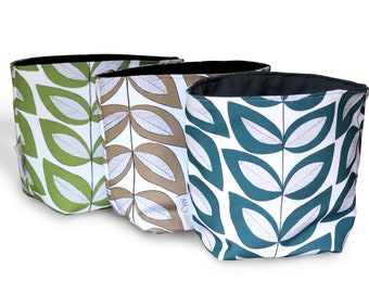Reversible Fabric Storage Bucket -  Leaf Print