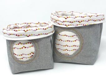 Fabric Storage Bin/Basket, Reversible - String Lights Print