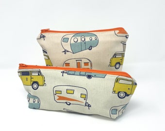 Zipper Pouch, Make-up and Toiletry Bag - Camper Print