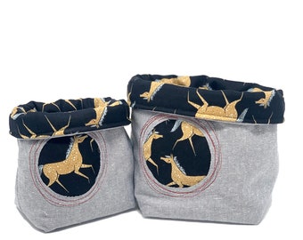 Fabric Storage Bin/Basket, Reversible - Modern Horse Print