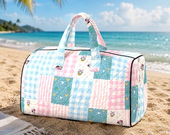 Bolsa de lona acolchada de Mickey y sus amigos, bolsa de fin de semana con forma de furgoneta de Disneyland, bolsa de viaje hippie con flores de Disneyland, bolsa de noche con forma de margarita