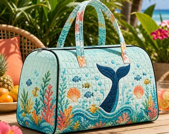 Bolsa de lona acolchada con diseño de delfines y océano, bolsa de fin de semana con diseño de océano, bolsa de fin de semana para la playa, bolsa de viaje acolchada con diseño de delfines, estilo tropical para la playa.
