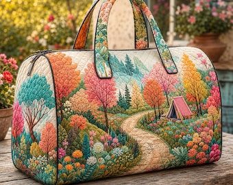 Bolso de viaje acolchado con estampado de bosque, bolso de hombro con estampado de naturaleza, bolso de noche estilo boho con paisaje, bolso de gimnasio para amantes de la naturaleza, bolso de viaje acolchado con estampado de bosque