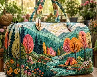 Bolso de mano Forest River, bolso de viaje acolchado Forest, bolso de hombro con estampado de naturaleza, bolso de viaje acolchado Forest Stream