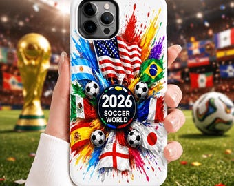 World Soccer Fan Phone Case, 2026 Football Flags Phone Case, iPhone 14-17 Series, Samsung Galaxy Series