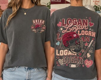 2 Sided Logan 22 Briar University Hockey Comfort Colors Shirt, Off Campus T-Shirt, Bookish Hockey Shirt, Collegiate Romance Reader Tee
