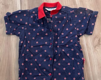 Vtg OshKosh B'gosh Kids Blue Red Star Print Button Down Shirt Size 6  in USA t2