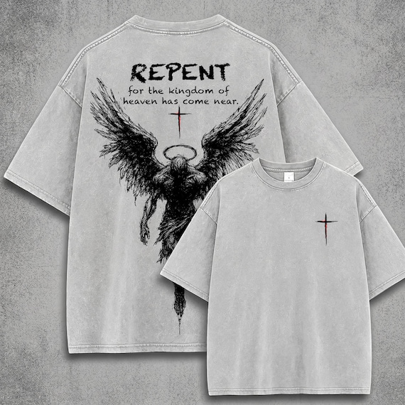 Vintage Christian Streetwear, Repent Shirt, Faith Graphic Tee, Bible Verse Tshirt, Archangel Graphic Top, Modern Religious Clothing