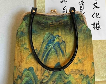 Famosa pintura china: Panorama de ríos y montañas (千里江山), obra maestra, bolso grande, pintado por un artista, regalo de cumpleaños