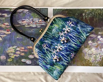 Obra de arte de Claude Monet / Bolso Monet / Regalo de obra maestra / Bolso de artista / Artista Monet / Estampado floral azul / Estampado exquisito / Lirios