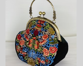 Regalo para ella / Bolso con cierre de beso / Bolso de mano floral / Bolso floral / Bolso con cierre de beso / Bolso cruzado / Bolso de mano / Bolso hecho a mano