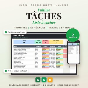 To Do List Planner for Google Sheets and Excel, Task Tracker with Priorities and Due Dates — French File