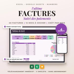 Bill Payment Tracker Planner for Google Sheets and Excel, Monthly Bills and Due Dates — French File