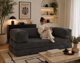 Sofá modular de pana – Sofá lounge Cozyoras, sofá convertible para sala de estar, asientos modernos y minimalistas, disponible en 24 colores.