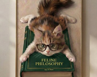 Kattenmuurdecoratie | Kattenfilosofie | Cadeau voor boekenliefhebbers | Kittenprint