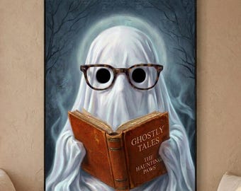 Muurdecoratie met spookverhalen | Halloween-print met boekenthema | Spookachtige decoratie in donkere academische stijl