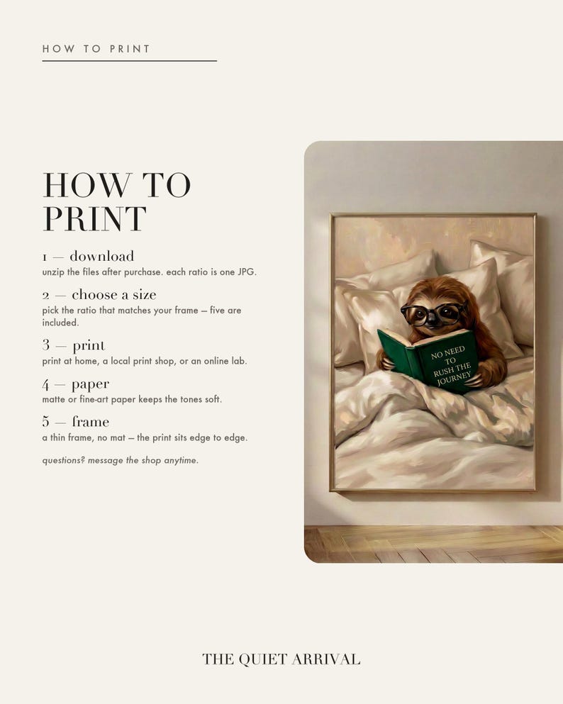Five step guide to downloading, choosing a size, printing and framing this digital art print