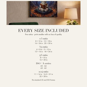 Size chart card listing every print size included for each aspect ratio in this download.