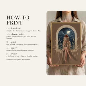 How to print card: download and unzip, choose the ratio that fits your frame, print at home or at a print shop, and framing and paper tips.