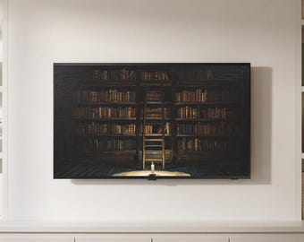 Dark Academia Library Ladder Frame TV Art, Moody Gothic Samsung Digital Download