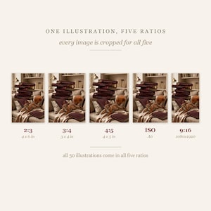 One squirrel illustration cropped to five aspect ratios side by side with size labels