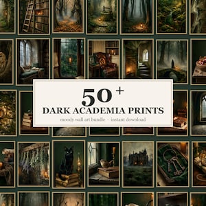 50+ Dark Academia Wall Art Prints, Moody Gothic Bookshelf Decor, Halloween Library Printable Bundle