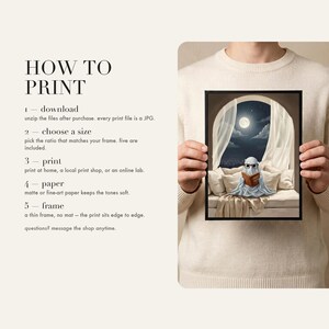 How to print card: download and unzip, choose the ratio that fits your frame, print at home or at a print shop, and framing and paper tips.
