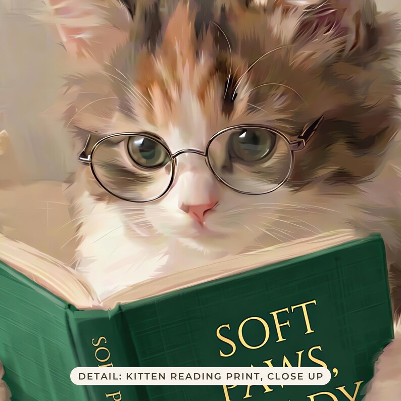 Close up of the kitten in round glasses, showing the painted brushwork