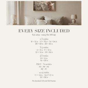 Print size chart showing every included ratio and dimension for this digital wall art download
