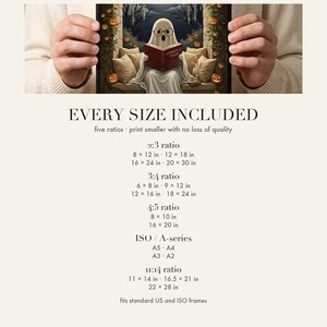 Size chart card listing every print size included for each aspect ratio in this download.