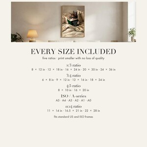 Print size chart showing every included ratio and dimension for this digital wall art download