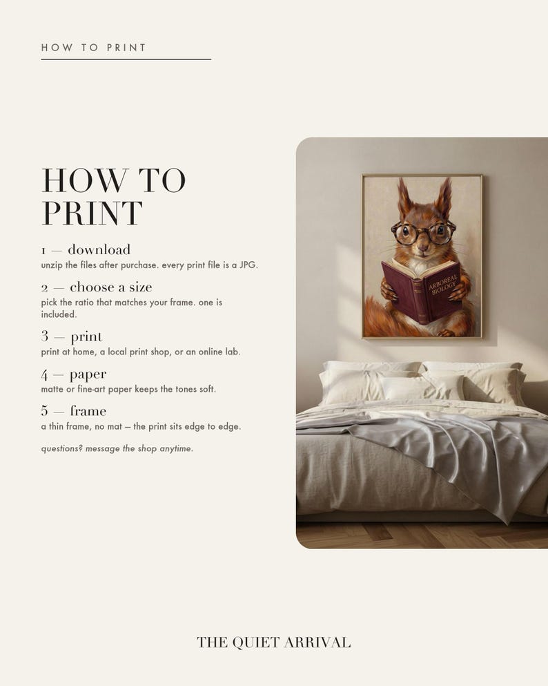 How to print card: download and unzip, choose the ratio that fits your frame, print at home or at a print shop, and framing and paper tips.